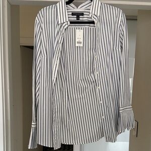 Banana Republic l White and Navy Striped Button Down Shirt NWT